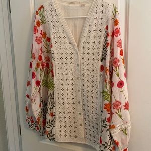Soft Surroundings Koji top, soft ecru floral, size L